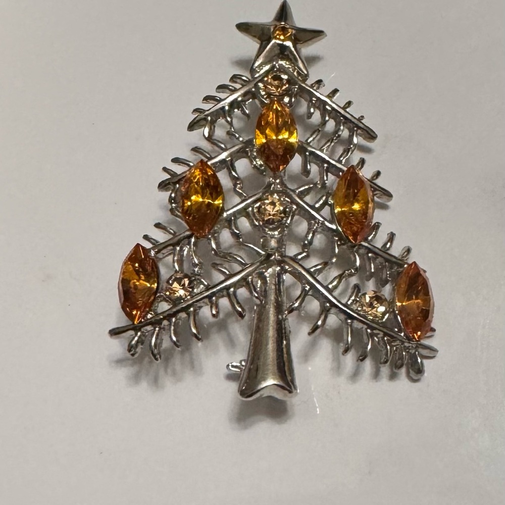 Elegant Silver Tree Brooch with Gold Accents